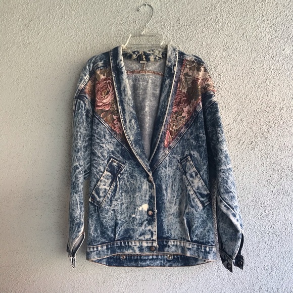 VINTAGE | Blue Acid Stone Wash Denim Tapestry Patch Jacket 80’s - Picture 3 of 14